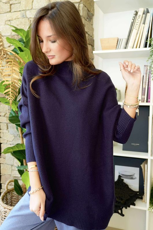 Charli Honeycomb Oversized Turtle Knit Navy /16=